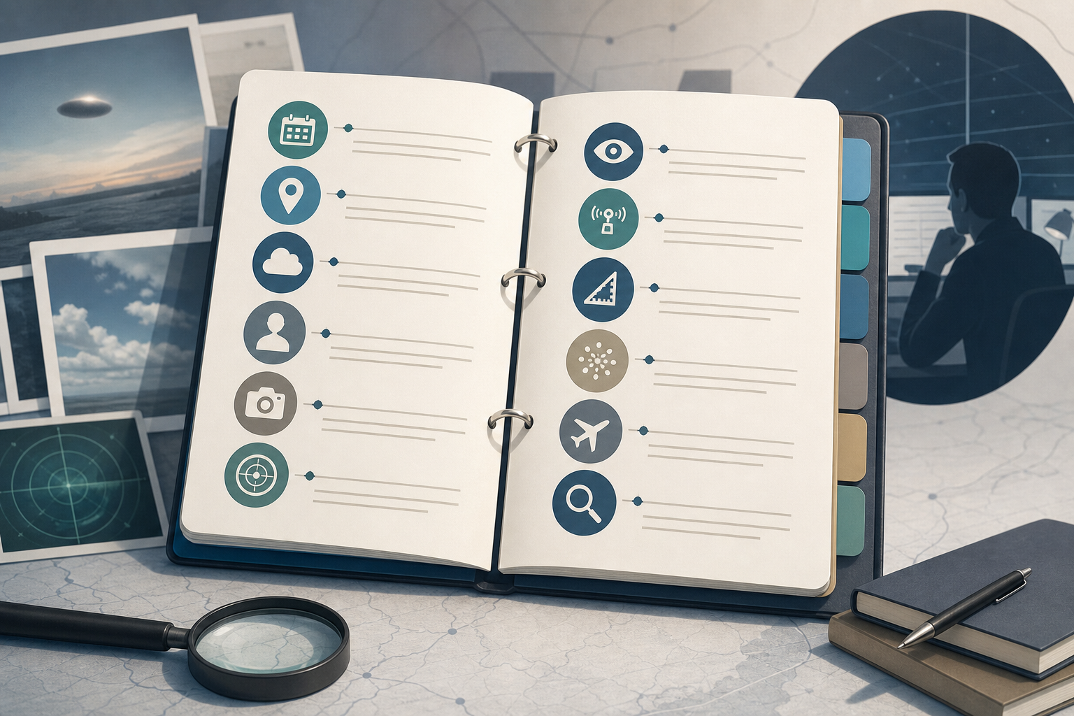 Editorial graphic showing AARO’s UAP Records page and its linked categories, including records, information papers and research.