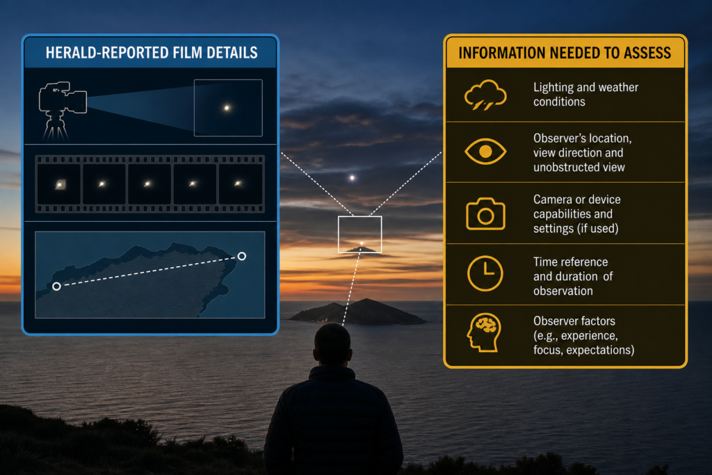Editorial evidence graphic separating reported documentary details from unavailable information about sightings and the proposed Lough Key experiment.
