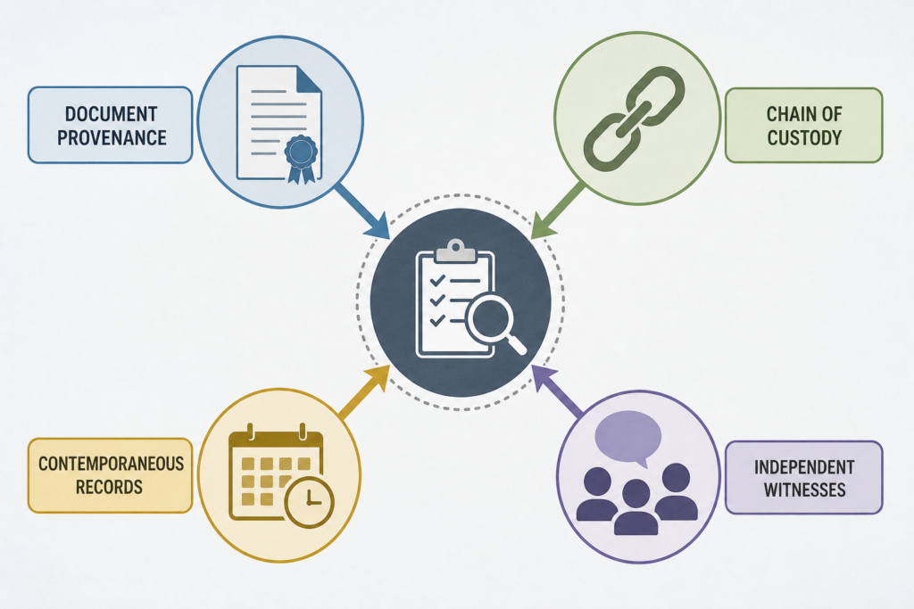 Diagram showing separate categories of evidence needed to assess historical extraordinary claims.