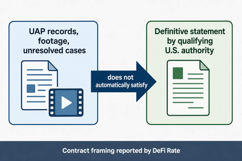 Diagram distinguishing UAP document releases from the official statement required by the described market.